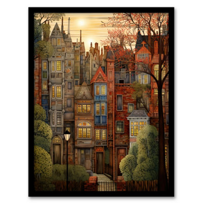 Artery8 Sunset Geometric Soft Cityscape In Autumn Architecture Wall Art PrintA4 Size from B&Q