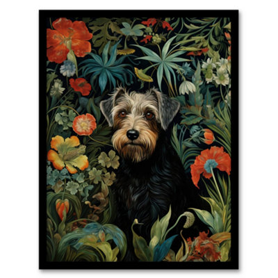 Artery8 Border Terrier Dog On Elegant Wildflower Floral Backdrop William Morris Style Pattern Wall Art PrintA4 Size