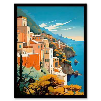 Artery8 Framed Wall Art Amalfi Coast Artwork Italy Cliffside Villages Overlooking Azure Mediterranean Sea12X16 Inch from B&Q