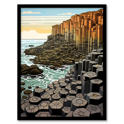 Artery8 Framed Wall Art The Giants Causeway Artwork Ireland Coastal Cliffs Volcanic Formation Irish Sea12X16 Inch from B&Q