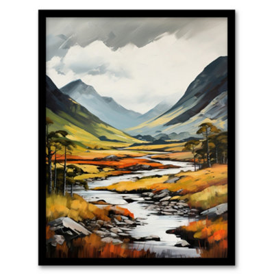 Wee Blue Coo Glencoe Valley Oil Scotland Majestic Mountain Range River Coe Framed Wall Art Print from B&Q