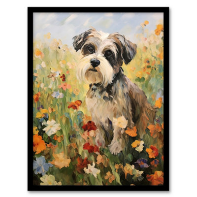 Artery8 Framed Wall Art Shih Tzu In Wildflower Field Claude Monet Style Dog Oil Painting12X16 Inch from B&Q