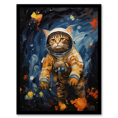 Artery8 Framed Wall Art Ground Control To Ginger Tom Artwork Fun Space Cat Oil Painting12X16 Inch from B&Q