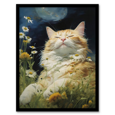 Artery8 Framed Wall Art Norwegian Forest Cat Sunbathing In Wildflower Meadow Oil Painting12X16 Inch from B&Q