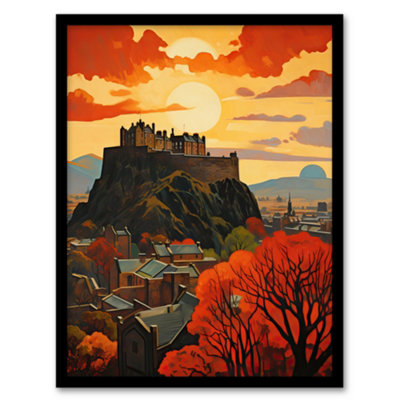 Artery8 Edinburgh Castle Oil Twilight In Autumn Cityscape Framed Wall Art Print from B&Q