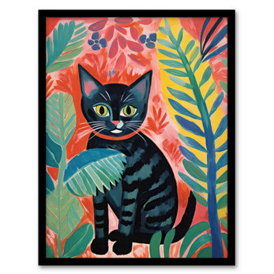 B&Q -  Framed Wall Art Henri Matisse Style Black Cat In The Jungle Acrylic Painting12X16 Inch