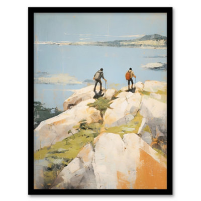 Artery8 Framed Wall Art Hikers Reach The Summit At Last Oil Painting Hiking Coastal Cliff Landscape12X16 Inch from B&Q