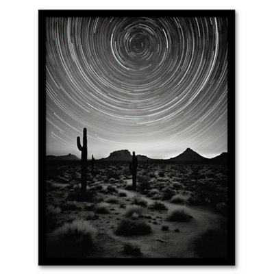 Artery8 Framed Wall Art The Milky Way Time Lapse Star Trails Stars Tracing Their Journey Across Black White Cactus12X16 Inch from B&Q