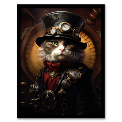 B&Q -  Framed Wall Art Sir Henry Trumpington Iii Steampunk Sea Cat Captain Fun12X16 Inch
