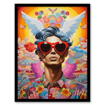 Artery8 Framed Wall Art Multicoloured Magnificent Maximalist Modern Day Greek God Hermes - 12X16 Inch