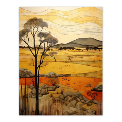 Artery8 Unframed Wall Art African Savannah Artwork Yellow Orange Ochre Tropical Grassland In Summer12X16 Inch from B&Q