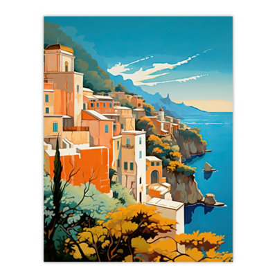 Artery8 Unframed Wall Art Amalfi Coast Artwork Italy Cliffside Villages Overlooking Azure Mediterranean Sea12X16 Inch from B&Q