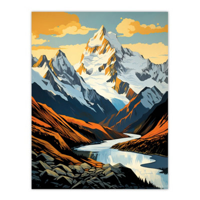 B&Q -  Unframed Wall Art Aoraki Mount Cook Artwork National Park New Zealand Snow Peaked Mountain Cloud Piercer12X16 Inch