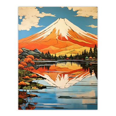 Artery8 Unframed Wall Art Mount Fuji Reflecting In Lake Kawaguchi Waters Painting Japan Sacred Volcano Mountain12X16 Inch from B&Q