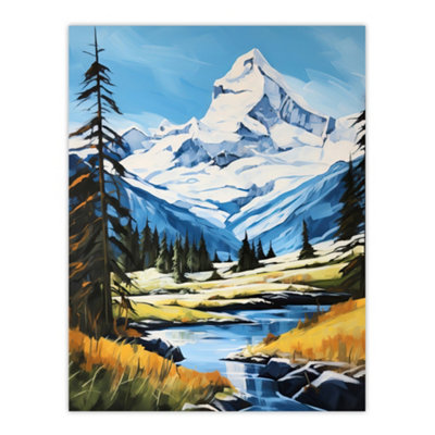 Artery8 Unframed Wall Art Swiss Alps Painting Switzerland Snow Capped Peaks And River In Idyllic Alpine Meadow12X16 Inch from B&Q