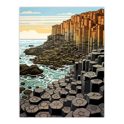 Artery8 Unframed Wall Art The Giants Causeway Artwork Ireland Coastal Cliffs Volcanic Formation Irish Sea12X16 Inch from B&Q