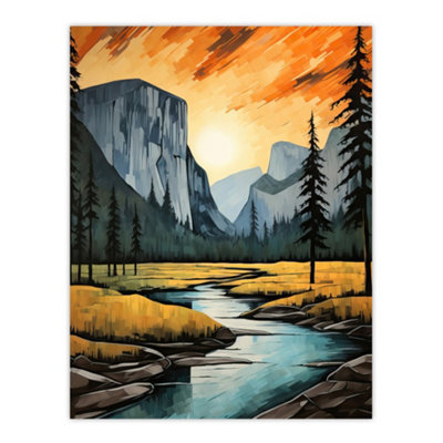 Artery8 Unframed Wall Art Yosemite National Park Vibrant Artwork Sunset Over El Capitan12X16 Inch from B&Q