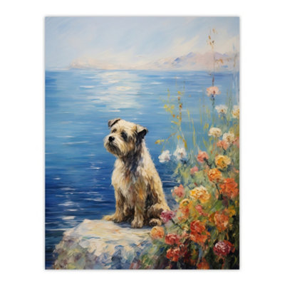 Artery8 Unframed Wall Art Border Terrier On Coastal Cliff Claude Monet Style Dog Painting12X16 Inch from B&Q