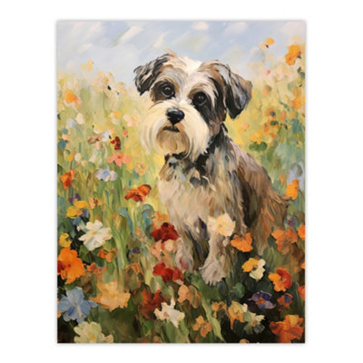 B&Q -  Unframed Wall Art Shih Tzu In Wildflower Field Claude Monet Style Dog Painting12X16 Inch