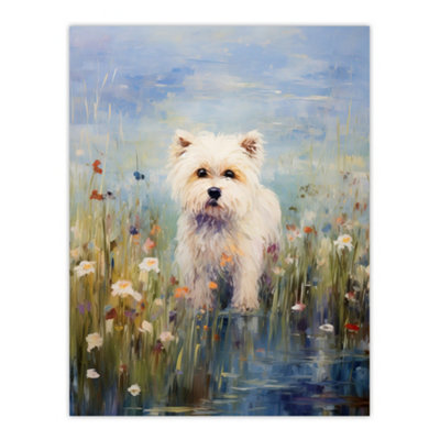 Artery8 Unframed Wall Art West Highland Terrier Claude Monet Style Dog Painting Pastel Colour Portrait12X16 Inch from B&Q