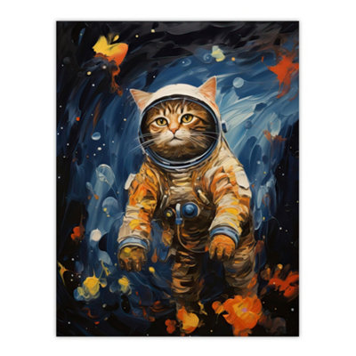 Artery8 Unframed Wall Art Ground Control To Ginger Tom Artwork Fun Space Cat Painting12X16 Inch from B&Q