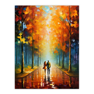 Artery8 Unframed Wall Art Lovers Walk Painting Couple Taking Stroll Through Park In Autumn12X16 Inch from B&Q