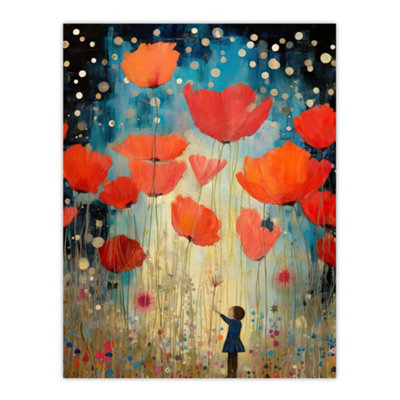 Artery8 Unframed Wall Art Poppy Dreams Painting Kids Bedroom Child In Wildflower Meadow Of Giant Poppies12X16 Inch from B&Q