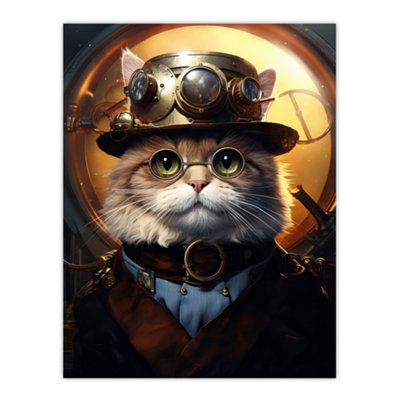 Artery8 Unframed Wall Art Cat In The Hat Steampunk Moggie Cute Fun Artwork12X16 Inch from B&Q