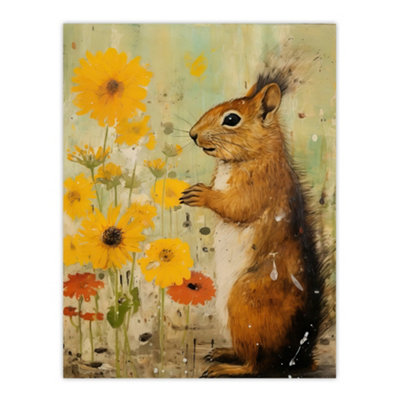 Artery8 Unframed Wall Art Squirrel In The Marigolds Stop To Smell The Flowers Painting Orange And Yellow12X16 Inch from B&Q