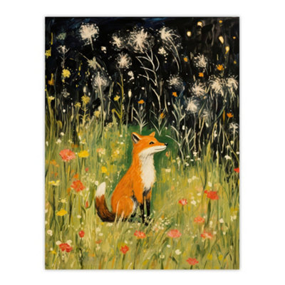 Artery8 Unframed Wall Art Fox In Wildflower Meadow Acrylic Painting Spring Evening Among Flowers12X16 Inch from B&Q