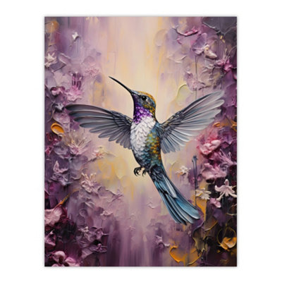 Artery8 Unframed Wall Art Hummingbird In An Abstract Lavender Flower Field Bright Painting12X16 Inch from B&Q