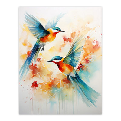 Artery8 Unframed Wall Art Aerial Ballet Watercolour Artwork Bright Bold Birds In Flight12X16 Inch from B&Q