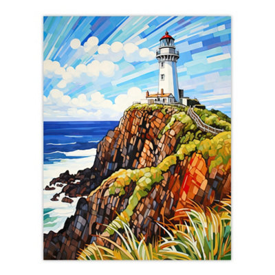 Artery8 Unframed Wall Art Cape Byron Australia Vibrant Artwork Iconic Lighthouse Atop Cliffs Coastal Landscape12X16 Inch from B&Q