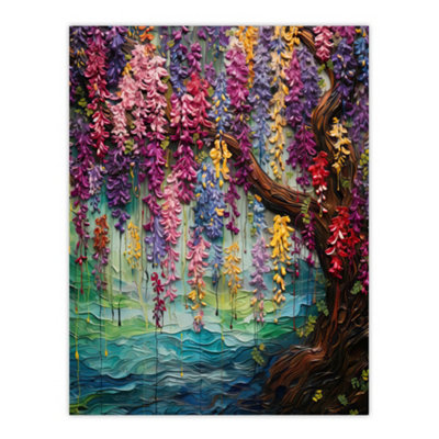 Artery8 Unframed Wall Art Colourful Cascading Wisteria Over Riverbank Heavy Painting12X16 Inch from B&Q