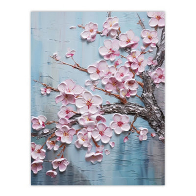 Artery8 Unframed Wall Art Cherry Blossom Splendor Delicate Elegant Pink And Soft Blue Painting12X16 Inch from B&Q