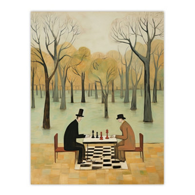 Artery8 Unframed Wall Art Chess In The Park Whimsical Chess Game Pastel Colour Artwork12X16 Inch from B&Q