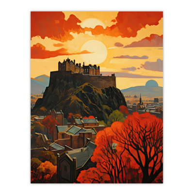 Artery8 Unframed Wall Art Edinburgh Castle Painting Twilight In Autumn Cityscape12X16 Inch from B&Q