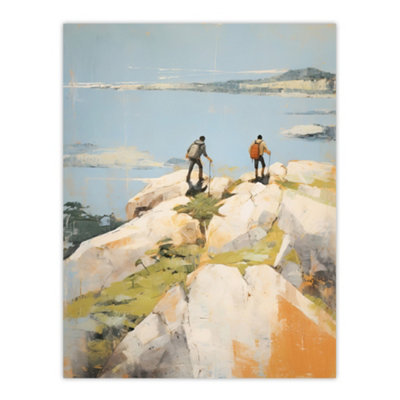 Artery8 Unframed Wall Art Hikers Reach The Summit At Last Painting Hiking Coastal Cliff Landscape12X16 Inch from B&Q