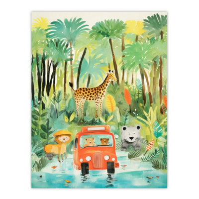 Artery8 Unframed Wall Art Jungle Safari Adventure Animals Kids Bedroom Nursery Giraffe Lion Watercolour Artwork12X16 Inch from B&Q