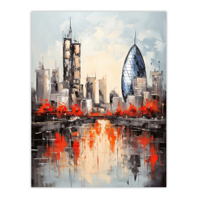 Artery8 Unframed Wall Art London Cityscape Skyline The Gherkin Painting Thames Reflections In Autumn12X16 Inch from B&Q