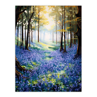 Artery8 Unframed Wall Art Bluebell Wood Spring Flower Woodland Scene Painting Forest Landscape12X16 Inch from B&Q