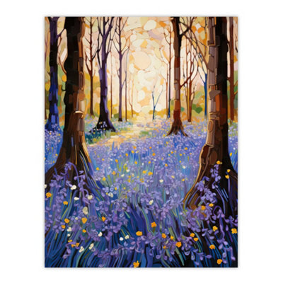Artery8 Unframed Wall Art Majestic Bluebells In Spring Wood Carpet Of Purple Flowers12X16 Inch from B&Q
