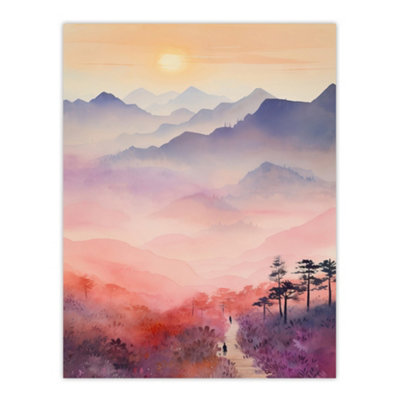 Artery8 Unframed Wall Art Mist At Sunrise Over Purple Mountains Enchanting Watercolour12X16 Inch from B&Q