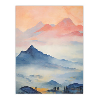 Artery8 Unframed Wall Art The Blue Misty Hills Of Home Sunset Landscape Watercolour Mist12X16 Inch from B&Q
