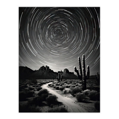 Artery8 Unframed Wall Art Moon And Star Time Lapse Trails Stars Tracing Their Journey Across The Sky Desert Cactus12X16 Inch from B&Q