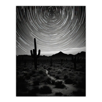 Artery8 Unframed Wall Art Time Lapse Night Sky Star Trails Across The Night Sky Black White Desert Cactus12X16 Inch from B&Q