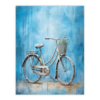Artery8 Unframed Wall Art Simple Elegant Single Bicycle On Blue Modern Contemporary Detailed Flower Basket Artwork12X16 Inch from B&Q