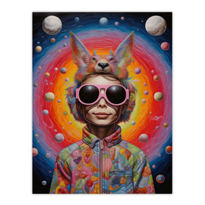 Artery8 Unframed Wall Art Surreal Abstract Portrait Big Bold Bright Fun Portrait Animal Hat Outer Space Quirky12X16 Inch from B&Q