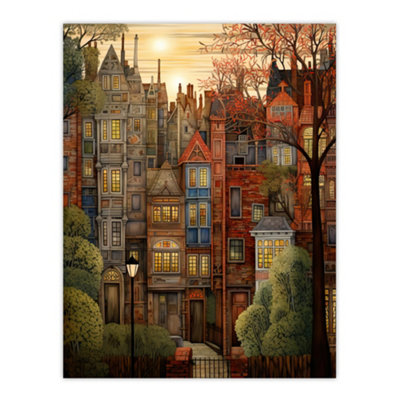Artery8 Unframed Wall Art Sunset Geometric Soft Cityscape In Autumn Architecture12X16 Inch from B&Q