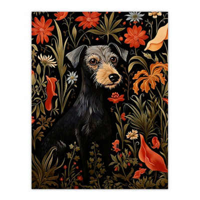 Artery8 Unframed Wall Art Black Irish Terrier Dog On Elegant Floral Backdrop William Morris Style Pattern Artwork12X16 Inch